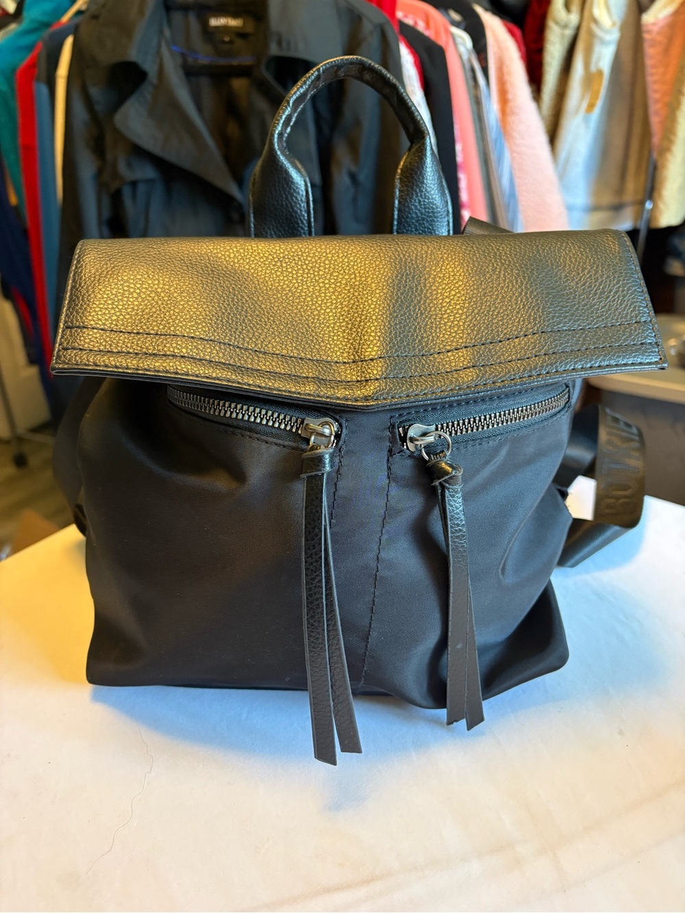 Botkier Black Convertible Nylon & Leather Backpack